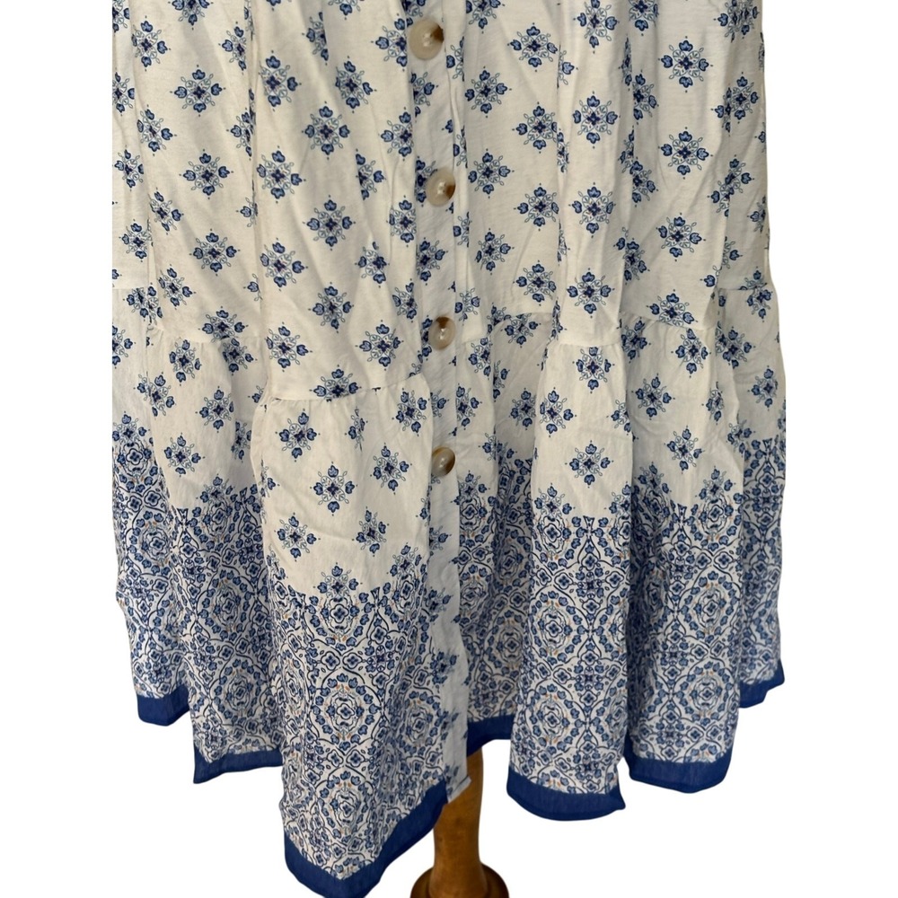 Blu Pepper White Blue Tiered Button Front Midi Dress Small, cottagecore NWT - Picture 5 of 8